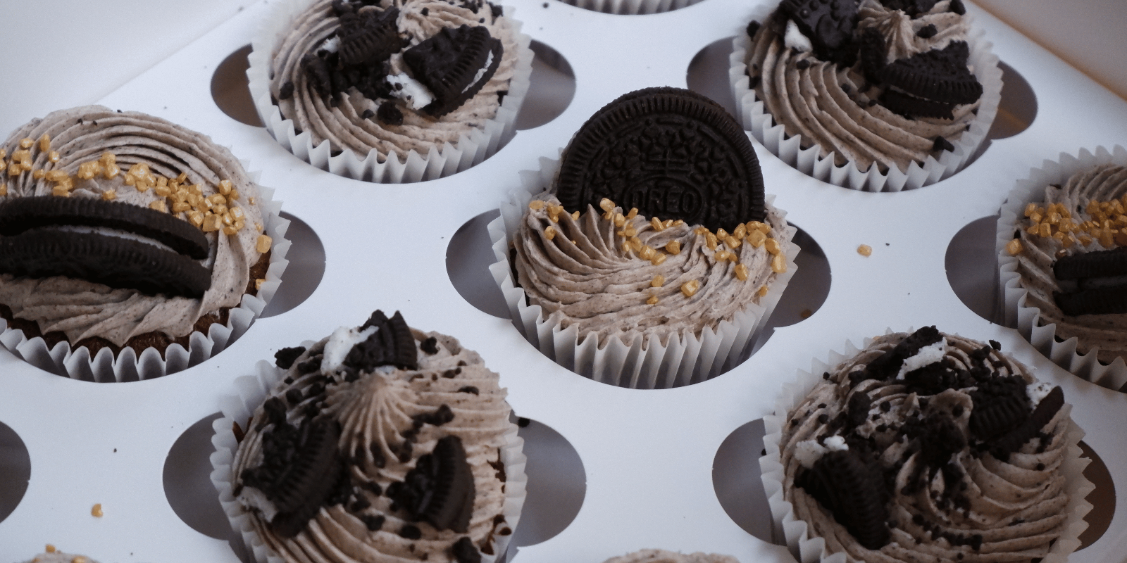 close up of oreo cupcakes.