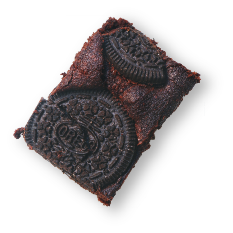 Photo of the product. Slice of Oreo brownie. 